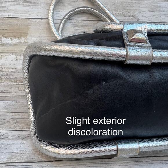 Ripani Y2K Purse Satchel Black Silver Metallic Leather Glam Reptile Avant Garde - Picture 13 of 17